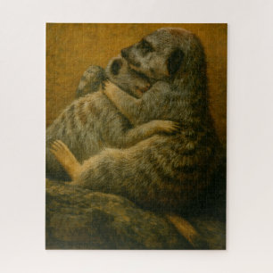 Meerkat Embrace – Heartfelt Wildlife Art Print Jigsaw Puzzle