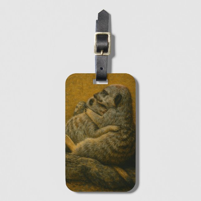 Meerkat Embrace – Heartfelt Wildlife Art Print Luggage Tag (Front Vertical)