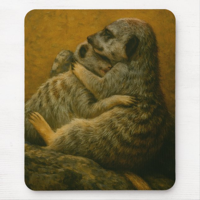 Meerkat Embrace – Heartfelt Wildlife Art Print Mouse Pad (Front)