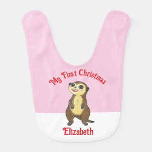 Meerkat First Christmas Pink Baby Bib