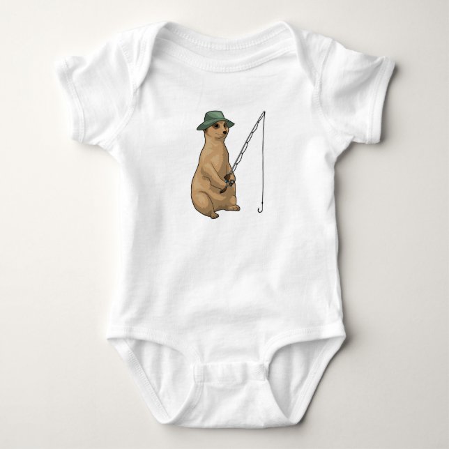 Meerkat Fishing Fisher Fishing rod Baby Bodysuit (Front)