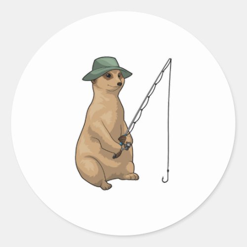 Meerkat Fishing Fisher Fishing rod Classic Round Sticker