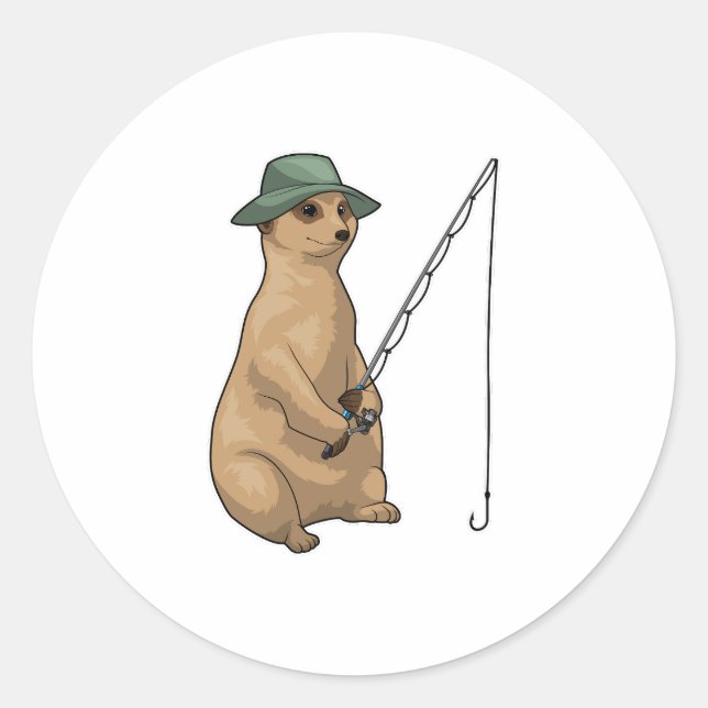 Meerkat Fishing Fisher Fishing rod Classic Round Sticker (Front)