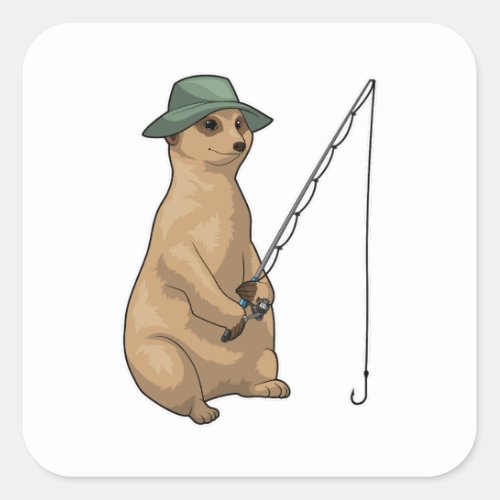 Meerkat Fishing Fisher Fishing rod Square Sticker