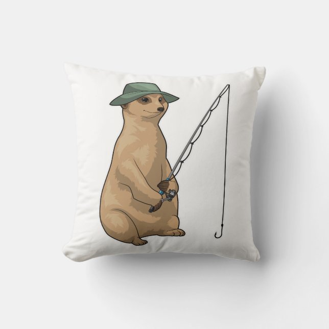 Meerkat Fishing Fisher Fishing rod Throw Pillow (Front)