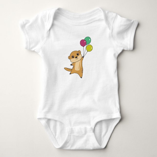 Meerkat Flies With Balloons Cute Animals For Baby Baby Bodysuit (Front)