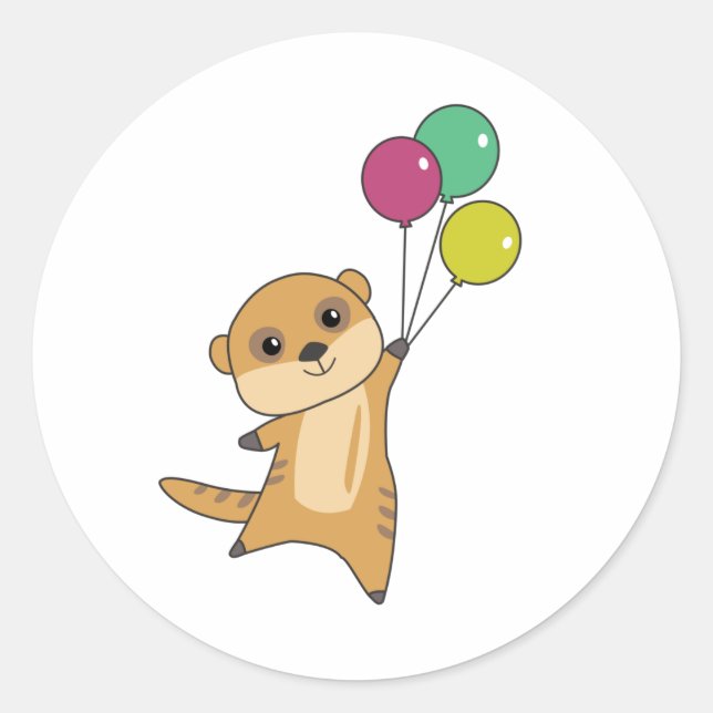 Meerkat Flies With Balloons Cute Animals For Baby Classic Round Sticker (Front)