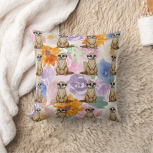 Meerkat Floral background Pattern Throw Pillow