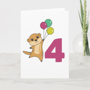 Meerkat Fourth Birthday Balloons Kids Card