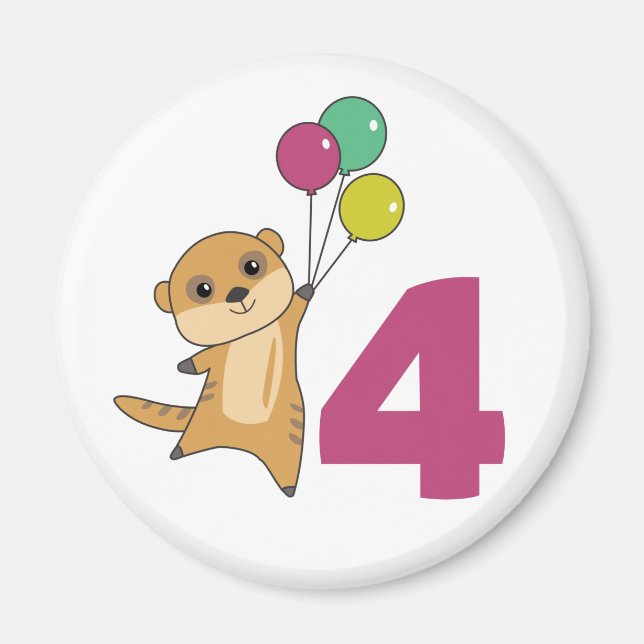 Meerkat Fourth Birthday Balloons Kids Magnet (Front)