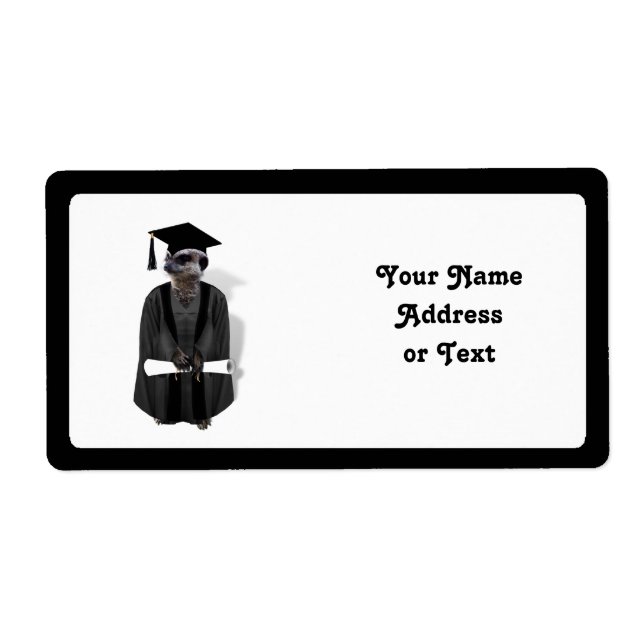 Meerkat Graduate W/Grey Gown & Black Sash Label (Front)