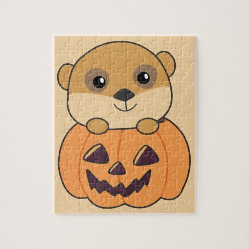 Meerkat In Pumpkin Cute Animals Happy Halloween Ji Jigsaw Puzzle