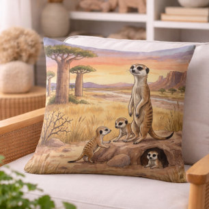 Meerkat Mama And Pups Safari Animals Throw Pillow