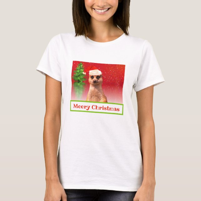 Meerkat Meery Christmas Funny Christmas T-shirt (Front)