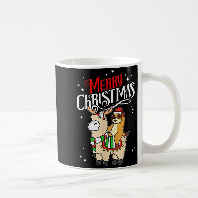 Meerkat Merry Christmas Reindeer Llama Riding Meer Coffee Mug (Right)