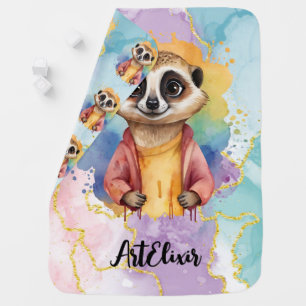 Meerkat Modern Glitter Pastel Print Baby Blanket