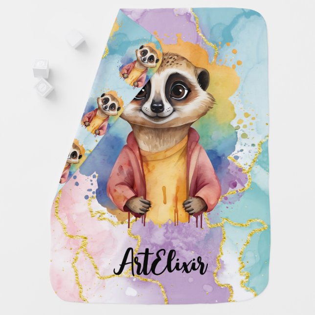 Meerkat Modern Glitter Pastel Print Baby Blanket (In Situ)
