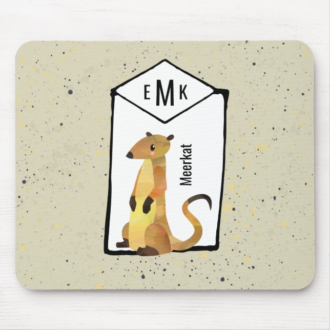 Meerkat on Beige Background with Monogram Mouse Pad (Front)