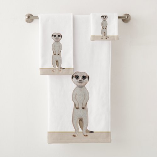 Meerkat on Beige  White Bath Towel Set
