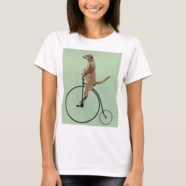 Meerkat on Black Penny Farthing 2 T-Shirt (Front)