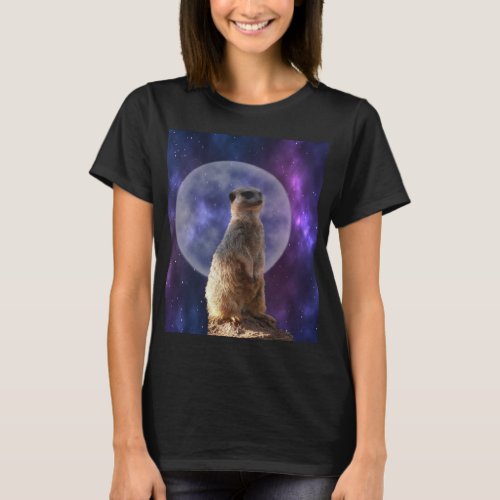 Meerkat On Blue Full Moon Night T_Shirt