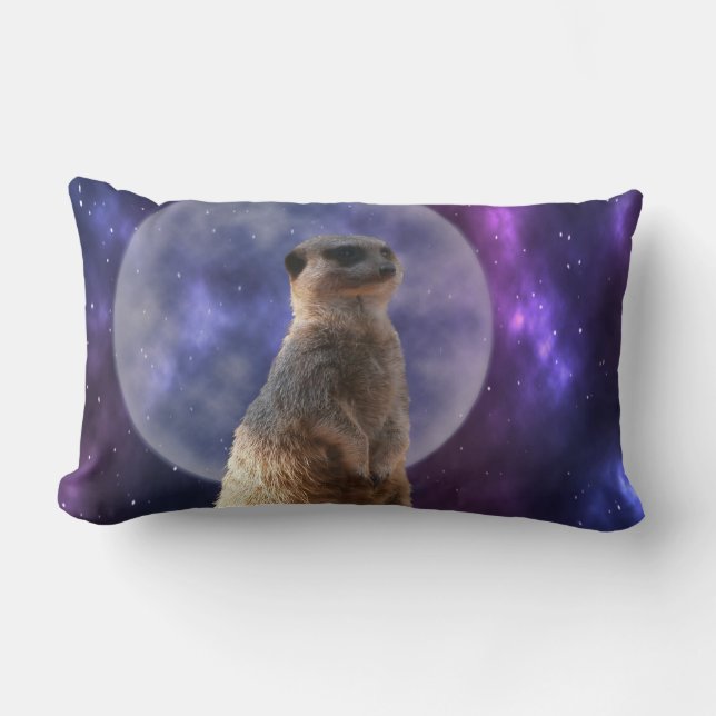 Meerkat On Blue Moonlight Night Watch, Lumbar Pillow (Front)