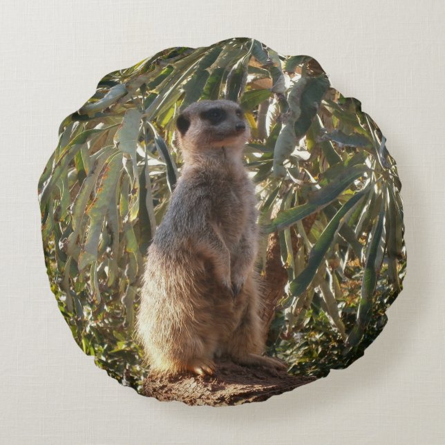 Meerkat On Guard Duty, Round Pillow (Back)