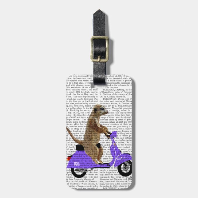 Meerkat on Lilac Moped Luggage Tag (Front Vertical)