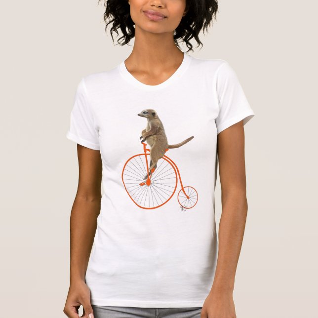 Meerkat on Orange Penny Farthing T-Shirt (Front)