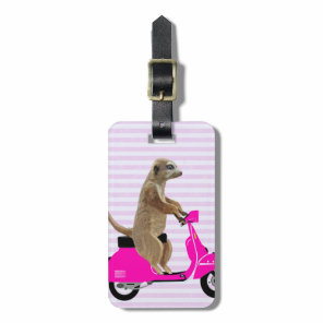 Meerkat on Pink Moped 2 Luggage Tag
