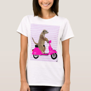 Meerkat on Pink Moped 2 T-Shirt