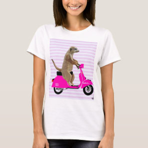 Meerkat on Pink Moped 2 T-Shirt