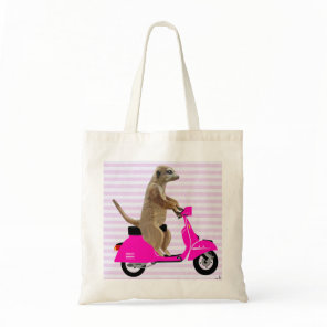 Meerkat on Pink Moped 2 Tote Bag