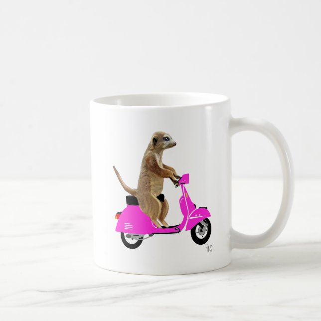 Meerkat on Pink Moped Coffee Mug (Right)
