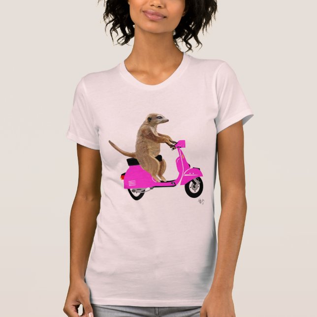 Meerkat on Pink Moped T-Shirt (Front)