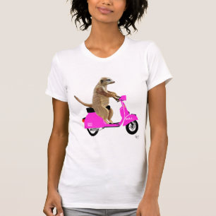 Meerkat on Pink Moped T-Shirt