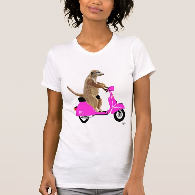 Meerkat on Pink Moped T-Shirt (Front)