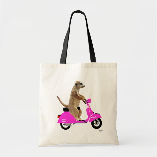 Meerkat on Pink Moped Tote Bag (Front)