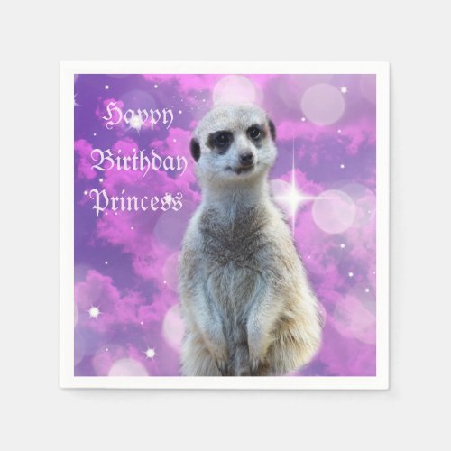 Meerkat On Pink Purple Happy Birthday Logo Napkins