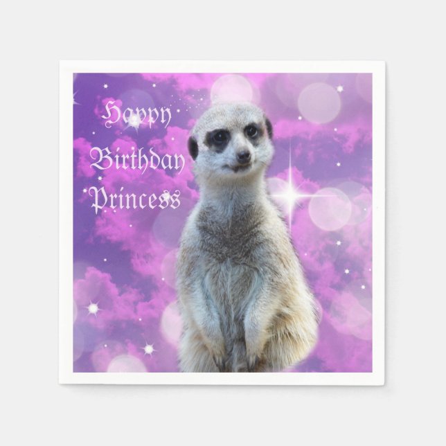 Meerkat On Pink Purple Happy Birthday Logo, Napkins (Front)