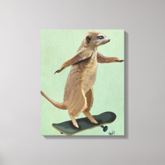 Meerkat On Skateboard Canvas Print (Front)