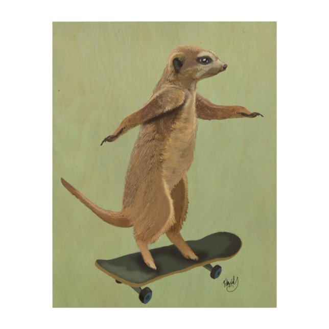 Meerkat On Skateboard Wood Wall Decor (Front)