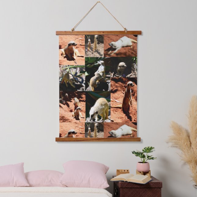 Meerkat Photo Collage, Wood Topped Wall Hanging Hanging Tapestry (Bedroom)