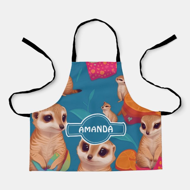 Meerkat Rainbow Colorful Personalized Pattern Apron (Front)