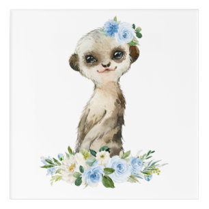 Meerkat, Safari, Jungle, Blue Flowers, Boy Nursery Acrylic Print