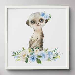 Meerkat, Safari, Jungle, Blue Flowers, Boy Nursery Peel And Stick Photo Tile