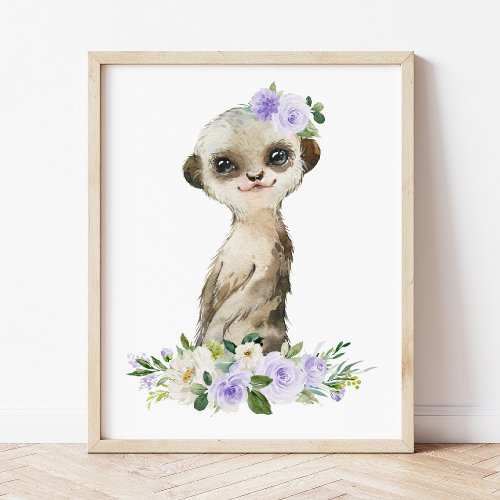 Meerkat Safari Purple Flowers Gender Neutral Photo Print