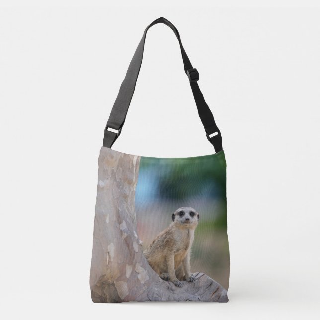 Meerkat Sat on Tree Crossbody Bag (Front)