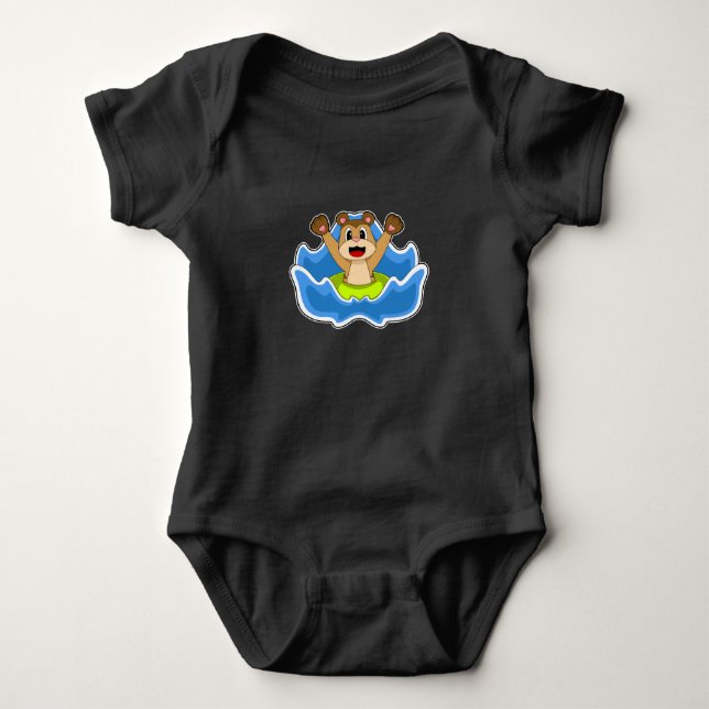 Meerkat Swimming Lifebuoy Baby Bodysuit (Front)