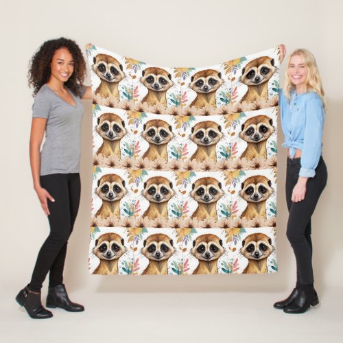 Meerkat Vintage Floral Pattern Fleece Blanket